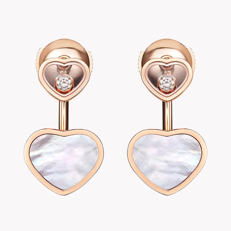 Chopard Happy Hearts Mother of Pearl and Diamond Drop Earrings Brilliant Cut, Rub Over Set_1