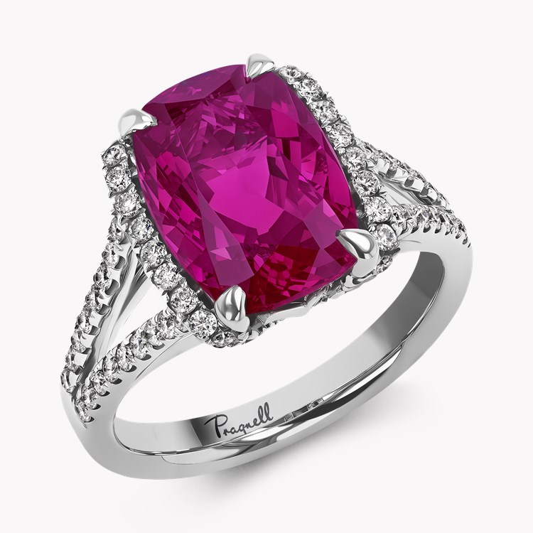 Pink Tourmaline and Diamond Ring with Diamond Set Shoulders Cushion Modern, Claw Set_1
