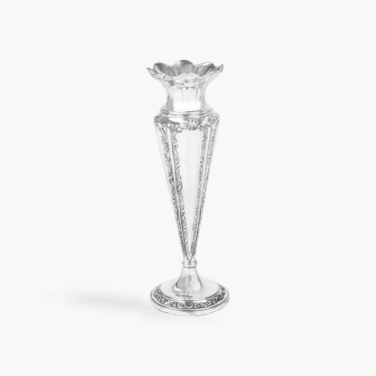 Silver Tapered Vases with Ornamental Decoration _2