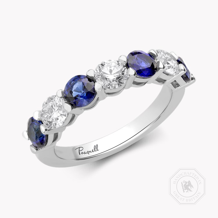 Seven Stone Sapphire and Diamond Ring Round Brilliant, Claw Set_1