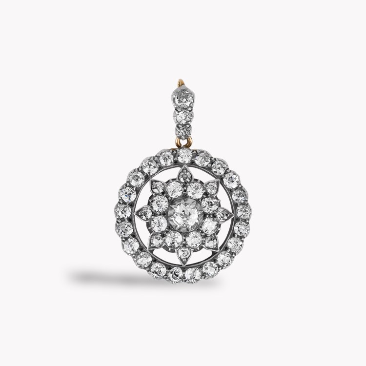 Victorian Old Cut Diamond Star Motif Pendant    Silver and 18ct Rose Gold