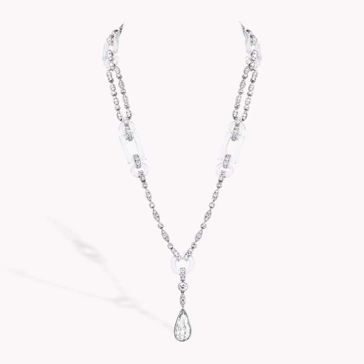 Art Deco Rock Crystal and Diamond Necklace Pear & old Cut, Millegrain & Grain Set_2