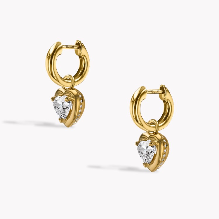 Skimming Stone 1.41ct Heart shape Diamond Drop Hoop Earrings Heart & Brilliant Cut, Claw Set_3