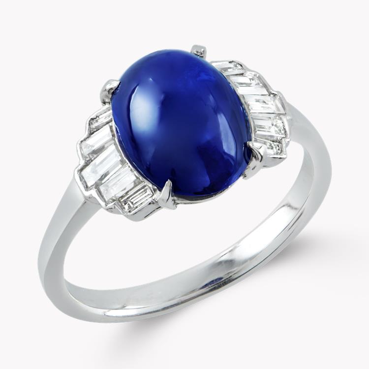 Art Deco Sapphire Ring Cabochon Cocktail Ring, with Diamond Shoulders_1