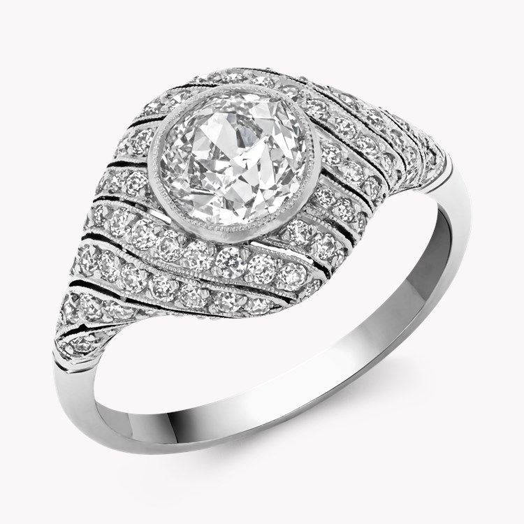 Art Deco Inspired 1.00ct Diamond Cluster Ring Old Cut, Millegrain Set_1