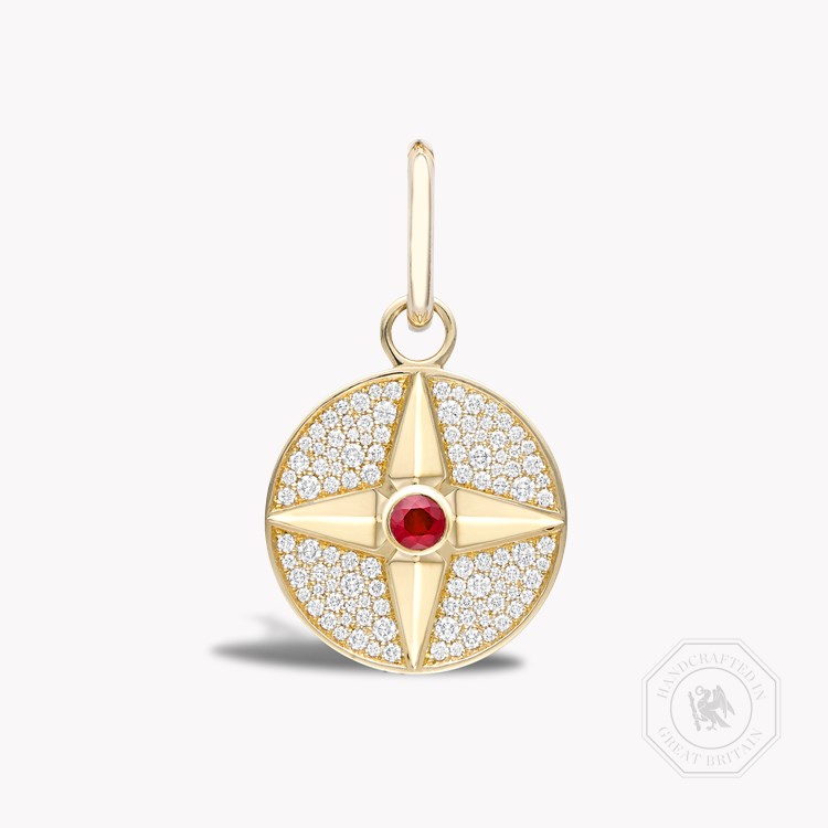 Ruby (July) and Diamond Pendant Charm Brilliant Cut Rubover & Claw Set_1