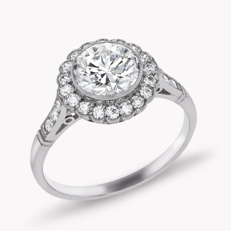 Old Cut 1.68ct Diamond Cluster Ring Old European Cut, Millegrain Set_1