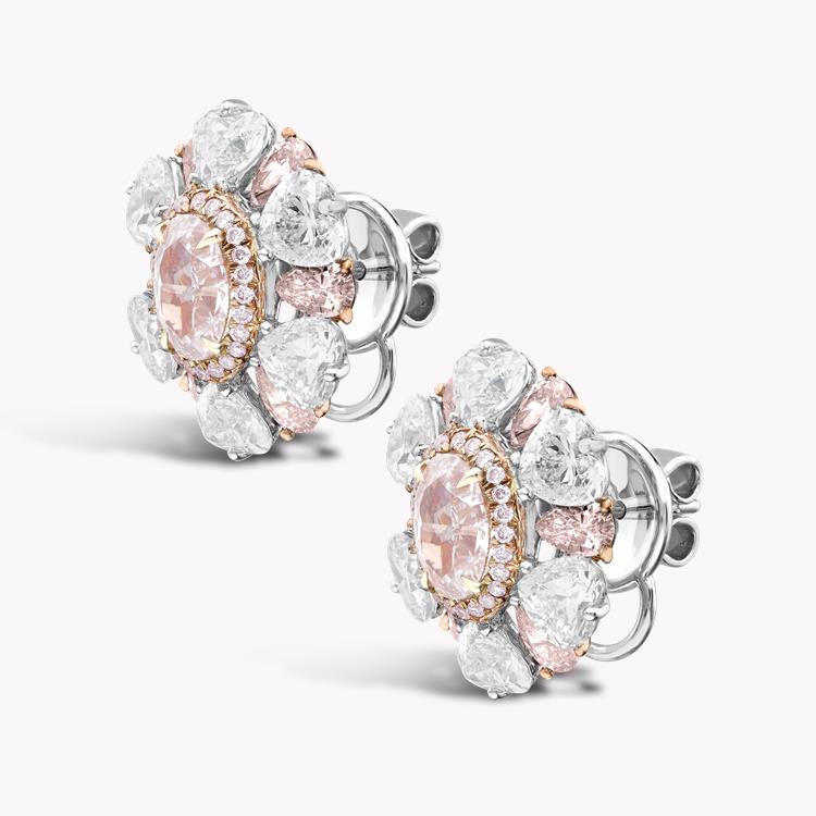 Masterpiece Oval Cut Pink Diamond Earrings  2.08ct in White and Rose Gold Claw set Oval cut Diamond with Light Pink oval, White Heart shape and Fancy light pink Pear Diamond surround_2