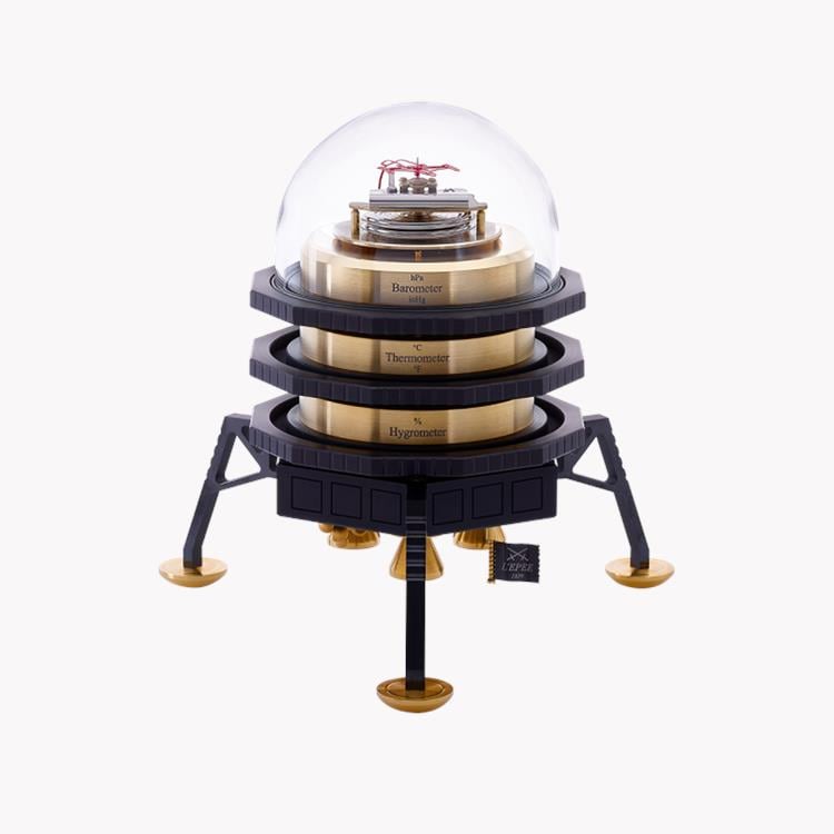 L’Epée Space Module Clock  in Black & Gold Aluminium, Brass & Black PVD_1