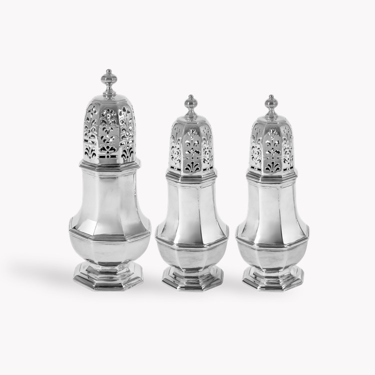Silver George I Three Piece Sugar Casters Set Hallmarked London_1