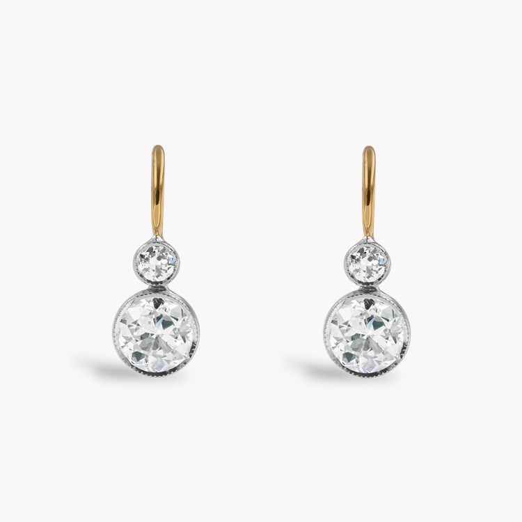 Old Cut 1.61ct Diamond Drop Earrings Old European Cut, Millegrain Set_1