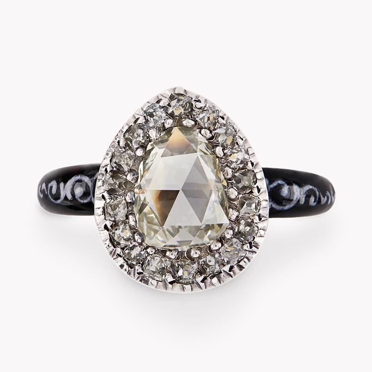 Georgian Rose Cut Diamond Ring 0.86CT in Silver & Yellow Gold Pear Rose Cut Ring, with Enamel Shoulders_2
