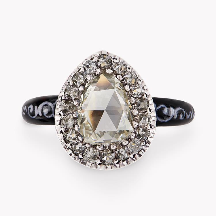Georgian 0.86ct Diamond and Enamel Cluster Ring Pearshape, Claw Set_2