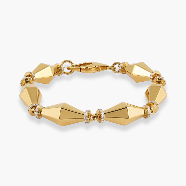 Cleopatra 2.189ct Natural Diamond Gold Faceted Barrel Link Bold Bracelet Brilliant Cut, Pavé Set_1
