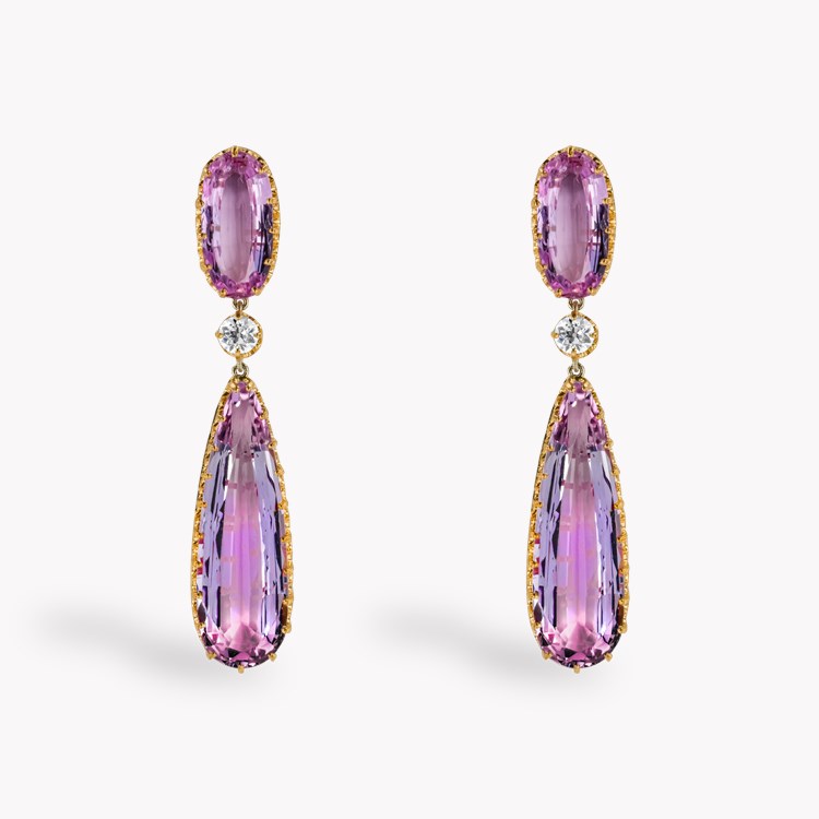 Victorian Pear Shaped Pink Topaz and Diamond Drop Earrings Pear Shape, Claw Set_1
