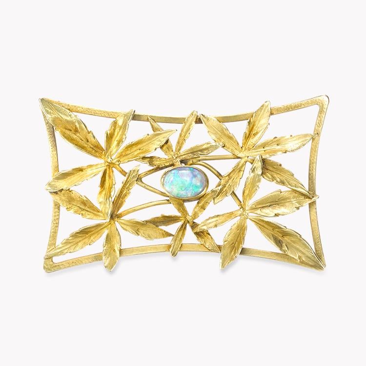Art Nouveau Opal Acer Leaf Brooch