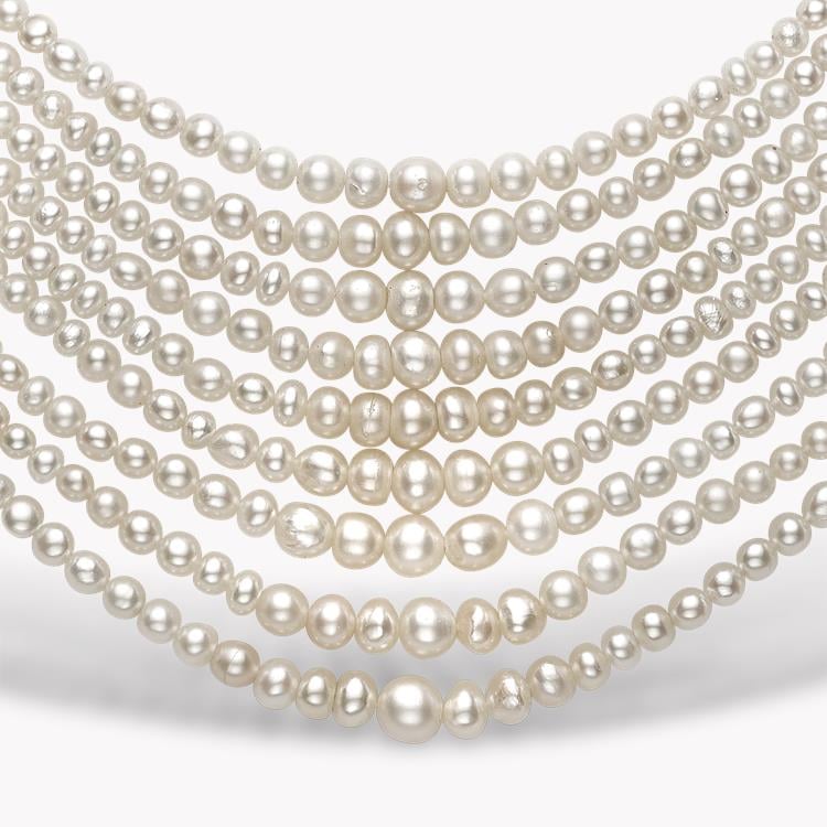 Edwardian Pearl and Diamond Collar Natural Pearl Nine Row Collar, with Diamonds_2