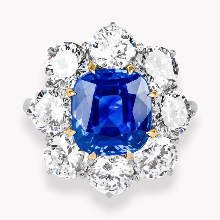 Antique Cushion Cut 3.669ct Kashmir Sapphire and Diamond Ring Antique Cushion Cut, Claw Set_2