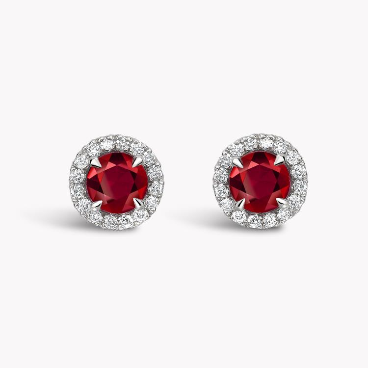 Brilliant Ruby Stud Earrings 0.87CT in 18CT White Gold Cluster Earrings with Diamond Halo_1