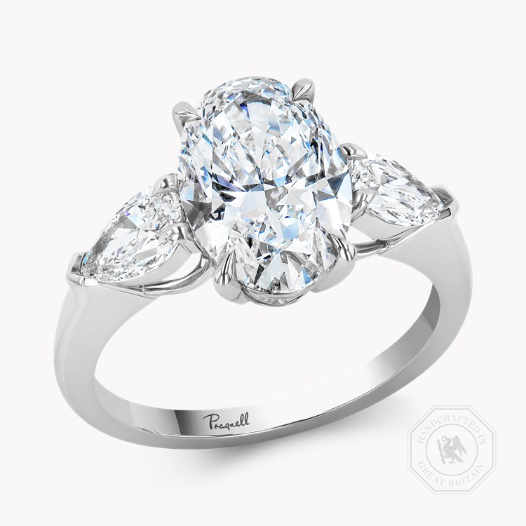 Classic 3.11ct Oval Cut Diamond Three Stone Ring Oval & Pear Shape, Claw Set_1