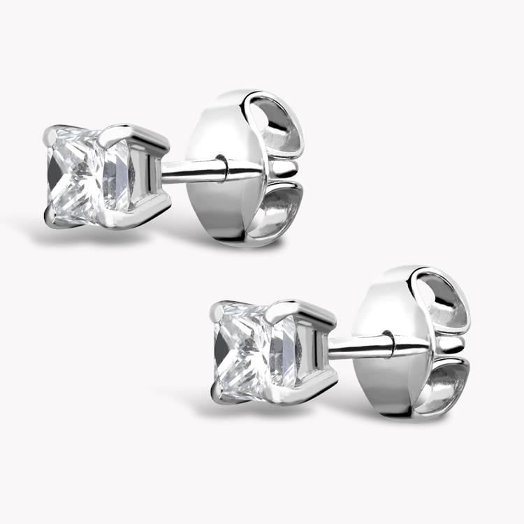Princess Cut Diamond Stud Earrings 0.70CT in 18CT White Gold Princess Cut, Claw Set_2