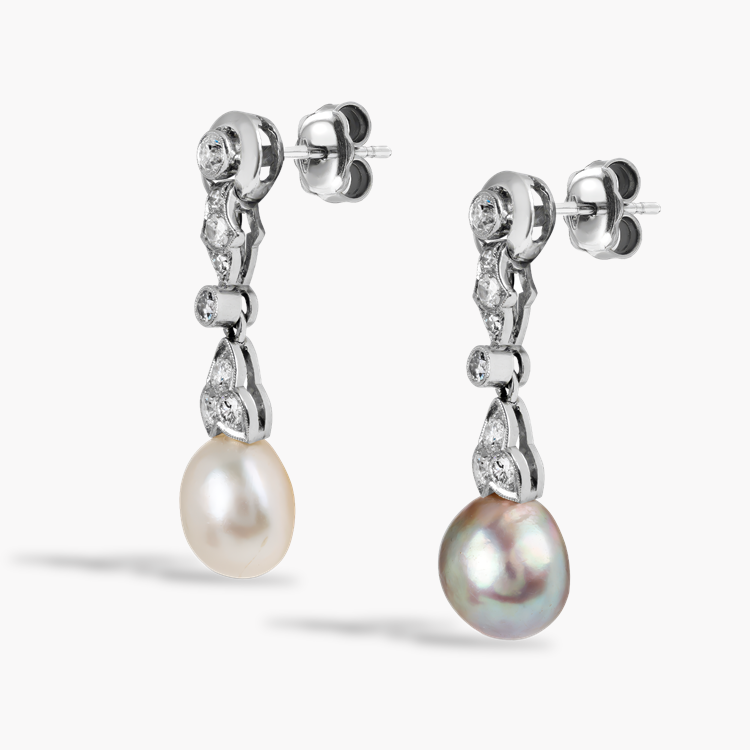 Belle Époque Pearl and Diamond Drop Earrings Old Cut, Millegrain Set_2