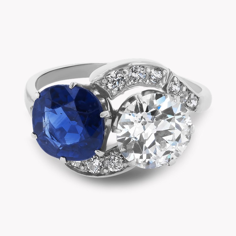 Edwardian Cushion Cut 2.28ct Sapphire and Diamond Ring Cushion Cut, Claw Set_2