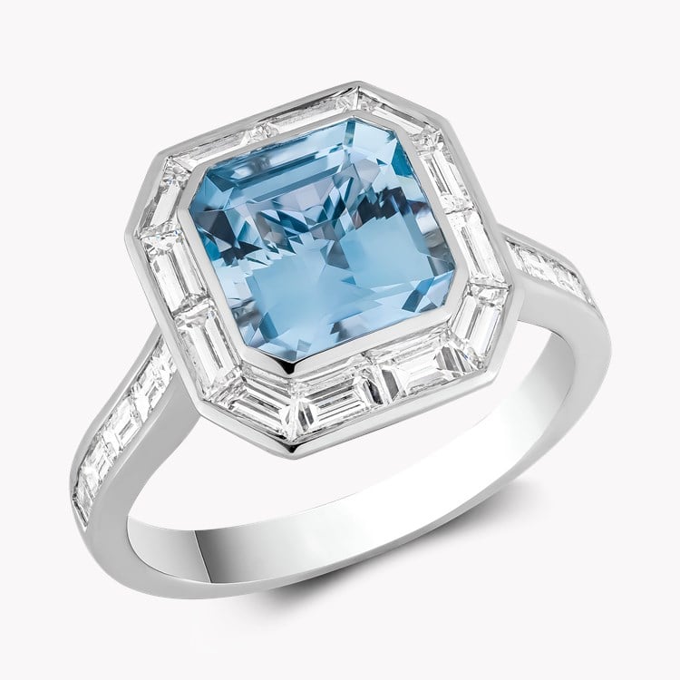 Asscher Cut 1.90ct Aquamarine and Diamond Ring Asscher & Baguette Cut, Rubover Set_1