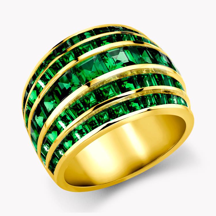 Manhattan Collection Five Row Emerald Ring  5.08ct in 18ct Yellow Gold French & Carré Cut, Rubover Set_1