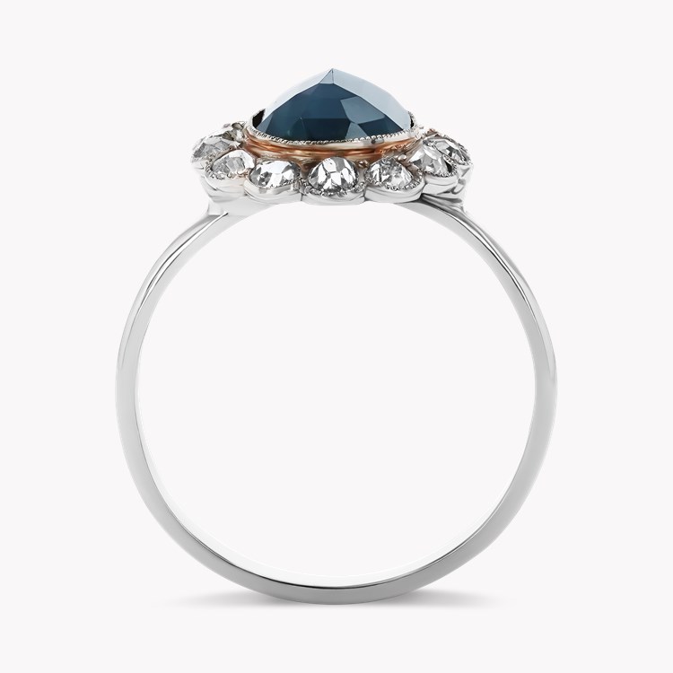 Art Deco Rose Cut Sapphire and Diamond Cluster Ring Rose Cut, Millegrain Set_3