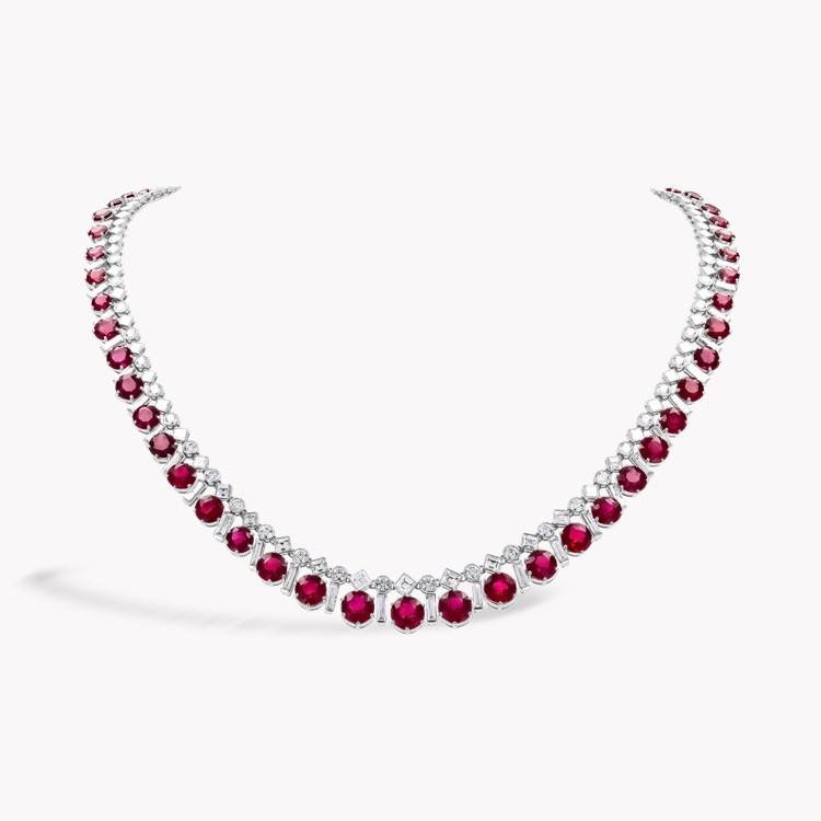 Masterpiece Brilliant Cut 39.04ct Burma Ruby and Diamond Necklace   in Platinum