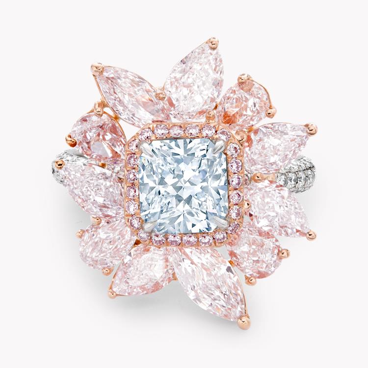Masterpiece Light Blue Diamond Ring  1.57ct in White and Rose Gold Claw set Radiant cut Blue Diamond with Light pink and Fancy Pear & Marquise surround_2