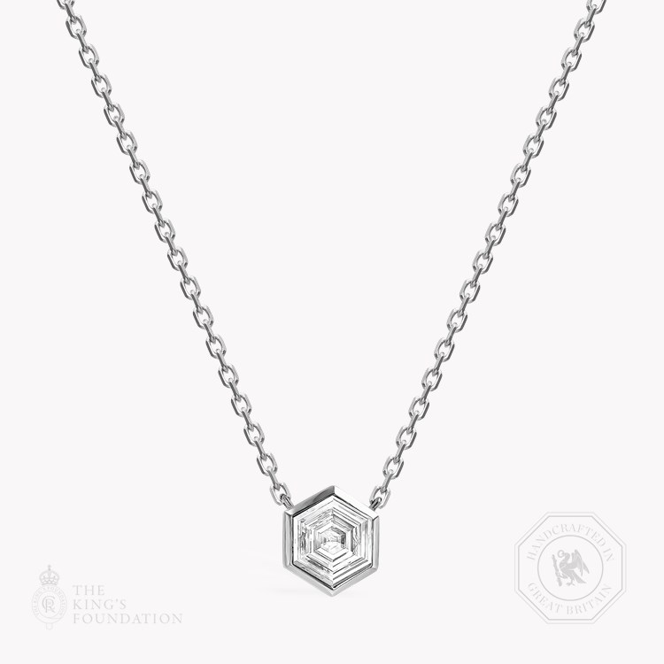 Honeycomb Diamond Solitare Pendant Hexagonal Cut, Rubover Set_1