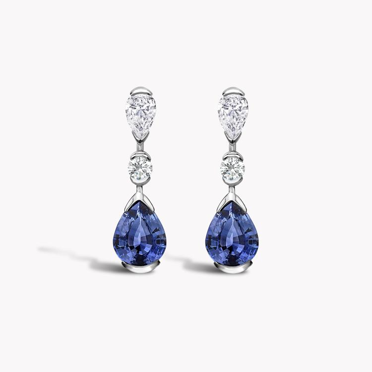 Pear Shape Sapphire Drop Earrings 2.06CT in 18CT White Gold Rubover Set with Pear and Brilliant Diamonds_1