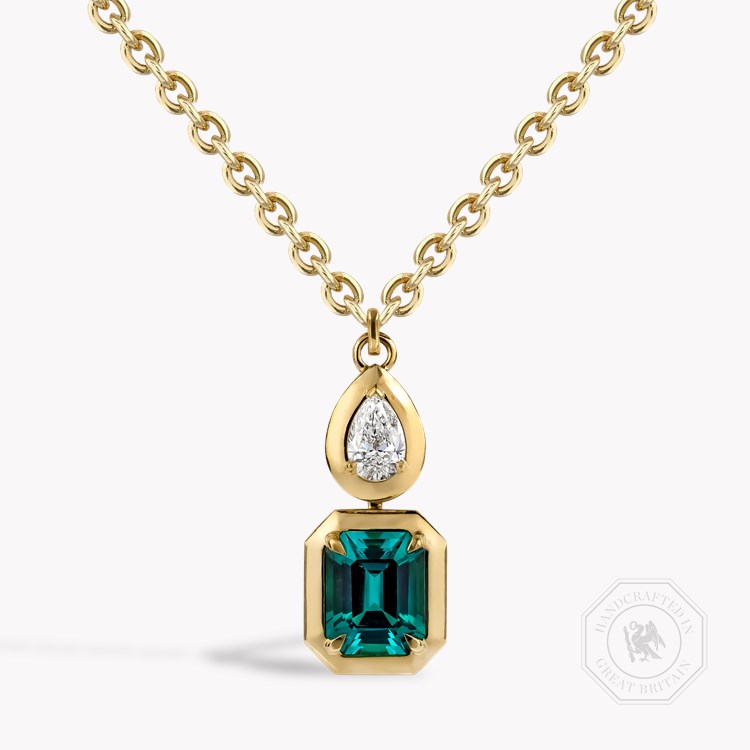 Skimming Stone 2.47ct Namibian Lagoon Tourmaline and Diamond Pendant Emerald Cut, Claw Set_1