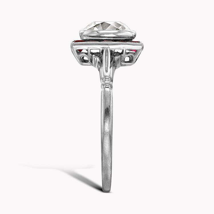 Art Deco Diamond Plaque Ring 1.70CT in Platinum Old Cut Plaque Ring, with Ruby Surround_4