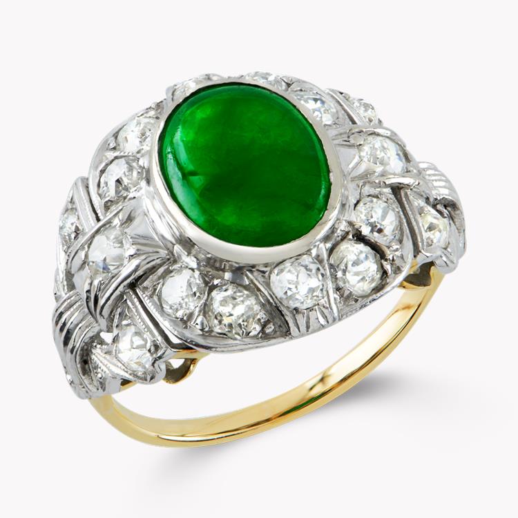 Retro Jadeite Cluster Ring 5.14CT in Yellow & White Gold Oval Cabochon Ring, With Diamond Surround_1