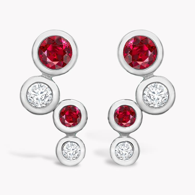 Bubbles Diamond and Ruby Earrings 1.10CT in White   Gold Brilliant Cut, Rubover Set_1