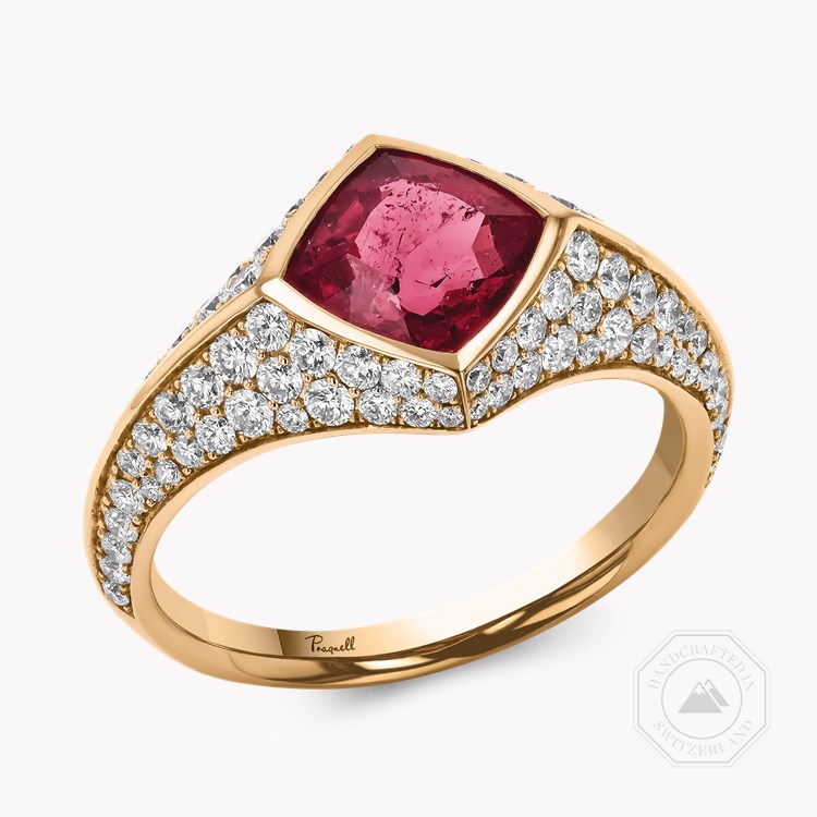 Square Cut 1.58ct Rubellite and Diamond Ring Square Cut, Rubover Set_1