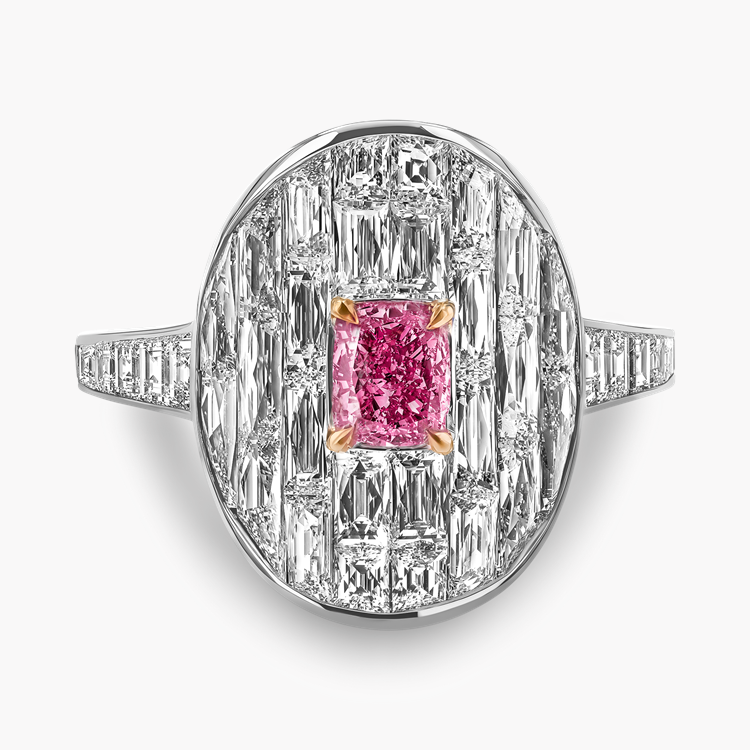 Masterpiece Stage Setting 0.50ct Fancy Vivid Pink Diamond Cluster Ring Cushion modern cut, Claw set_2