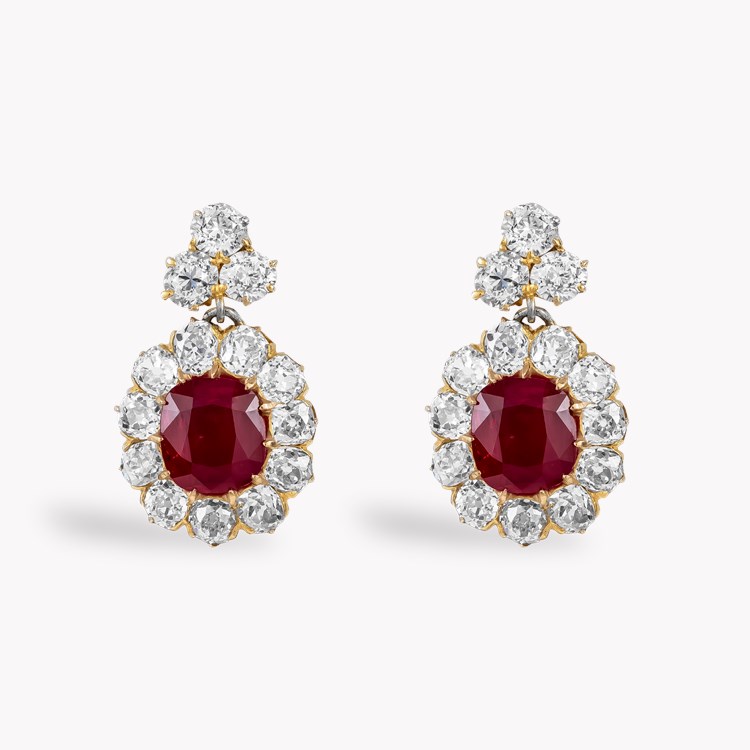 Victorian 3.58ct Burmese Ruby and Diamond Drop Earrings   18ct Yellow Gold
