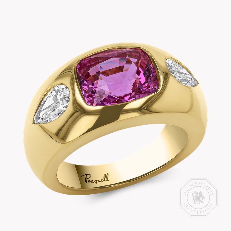 Stellar 4.31ct Madagascan Pink Sapphire and Diamond Ring Cushion Modern Cut, Rubover Set_1