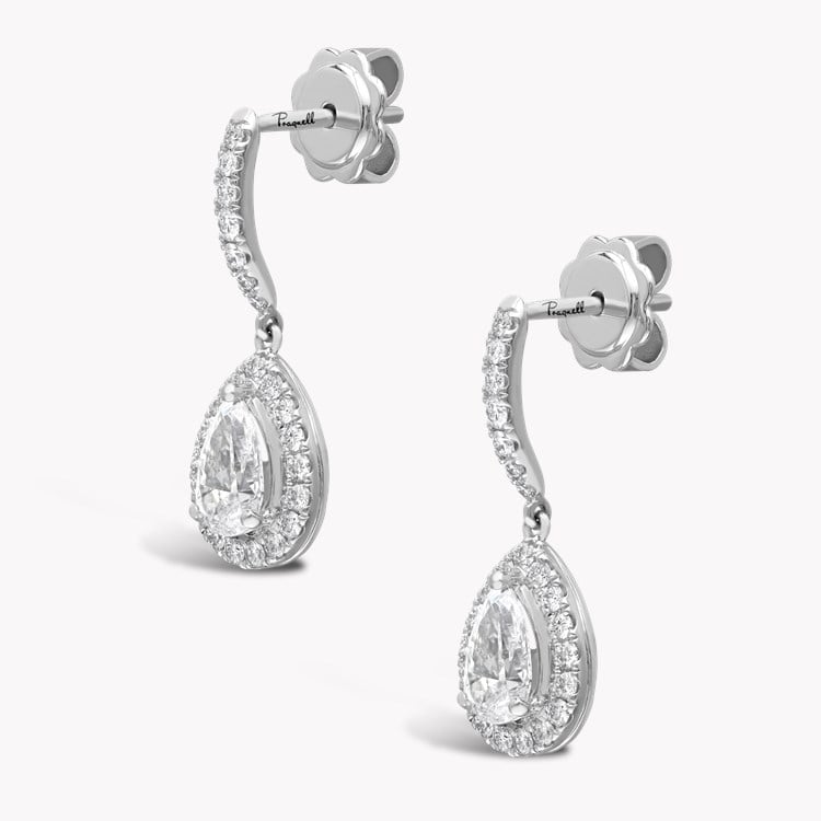 Pear Diamond Halo Drop Earrings Pear & Brilliant Cut, Claw Set_2
