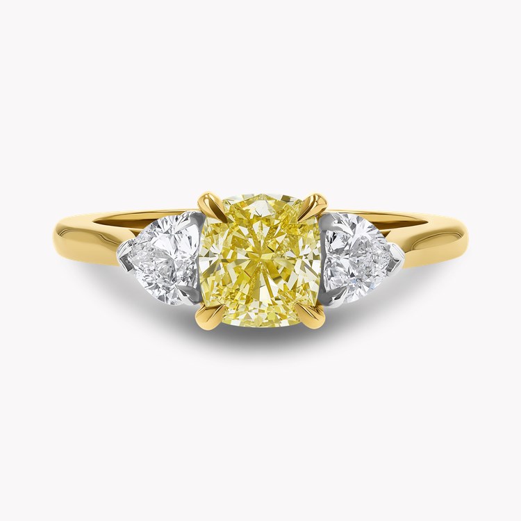 Venus Setting 1.21ct Fancy Yellow Diamond Three Stone Ring Cushion & Heart Cut, Claw Set_2