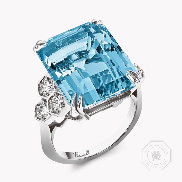 Lukusuzi Aquamarine and Diamond Ring Emerald Cut, Claw Set_1