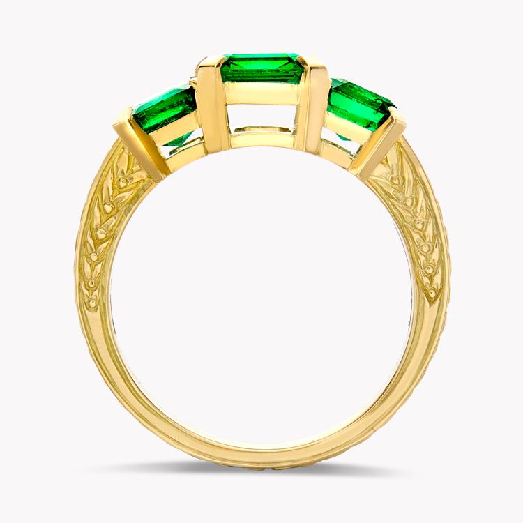 Three Stone Rectangular Cut Emerald Ring 2.03ct   in Yellow Gold, with Carved Leaf Design Shank Rectangular Cut, Four Claw Set_3