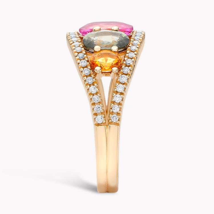 Rainbow Multi-Coloured Sapphire & Diamond Five Stone Ring  2.70ct in 18ct Rose Gold Oval & Brilliant Cut, Claw Set_4