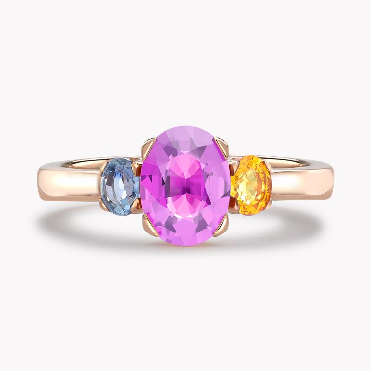 Rainbow Fancy Sapphire Three-Stone Ring 1.67CT in Rose Gold Oval Cut, Claw Set_2