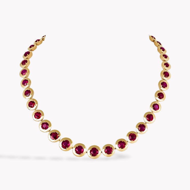 Masterpiece Skimming Stone 35.14ct Burma Ruby Necklace    in 18ct Yellow Gold