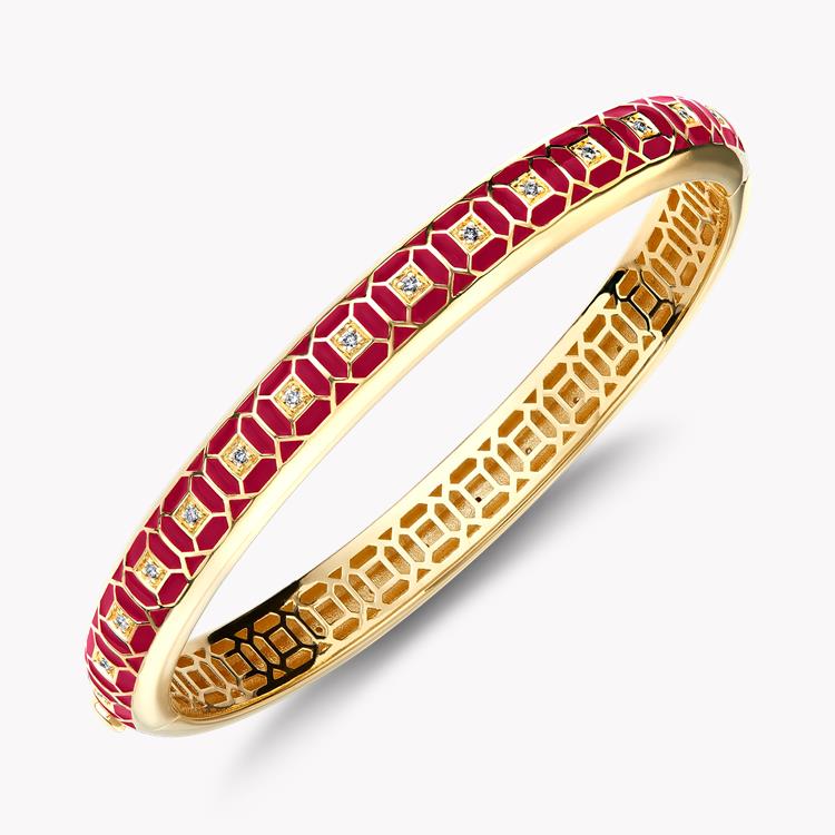 Revival Regency Red Enamel and Diamond Bangle  0.30ct in Yellow Gold Brilliant Cut, Pave Set_2